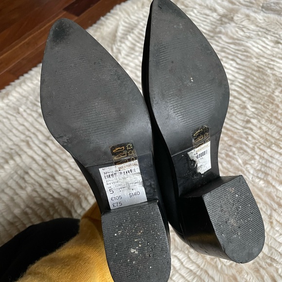 TopShop Leather Booties Size 7.5 Stacked Heel 90s Pointed Toe - Picture 3 of 5